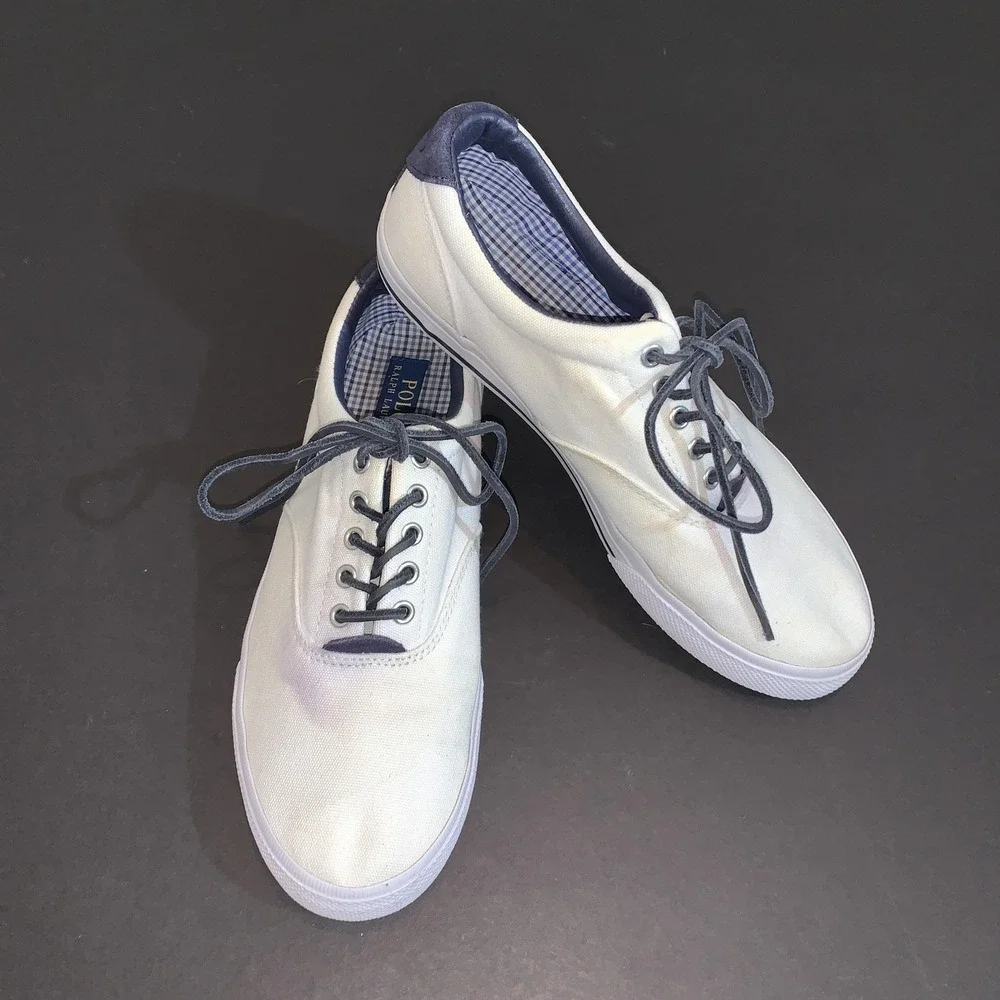 Polo Ralph Lauren Sneakers Mens Size 10.5D Vaughn White Canvas Lace Up Casual